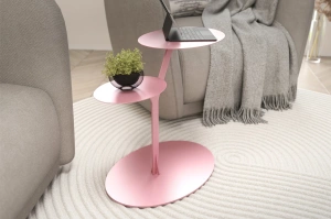 Eleganter Metall-Beistelltisch Kayani Iroko / Puderrosa