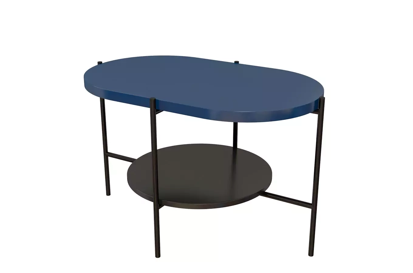 Dancan Arena Moderner Couchtisch mit 2 Ablagen / Oval + Rund / 80 x 50 x 50 Cm / mit Schwarz Metallgestell / Marineblau / Schwarz