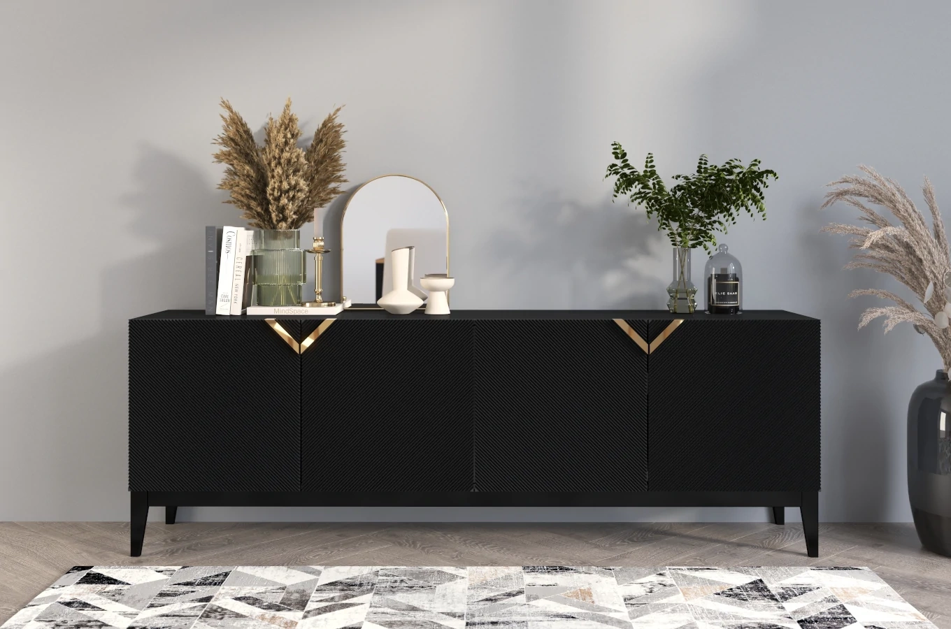 Holzkommode Visby Demi Long / 201,5 Cm / Schwarz