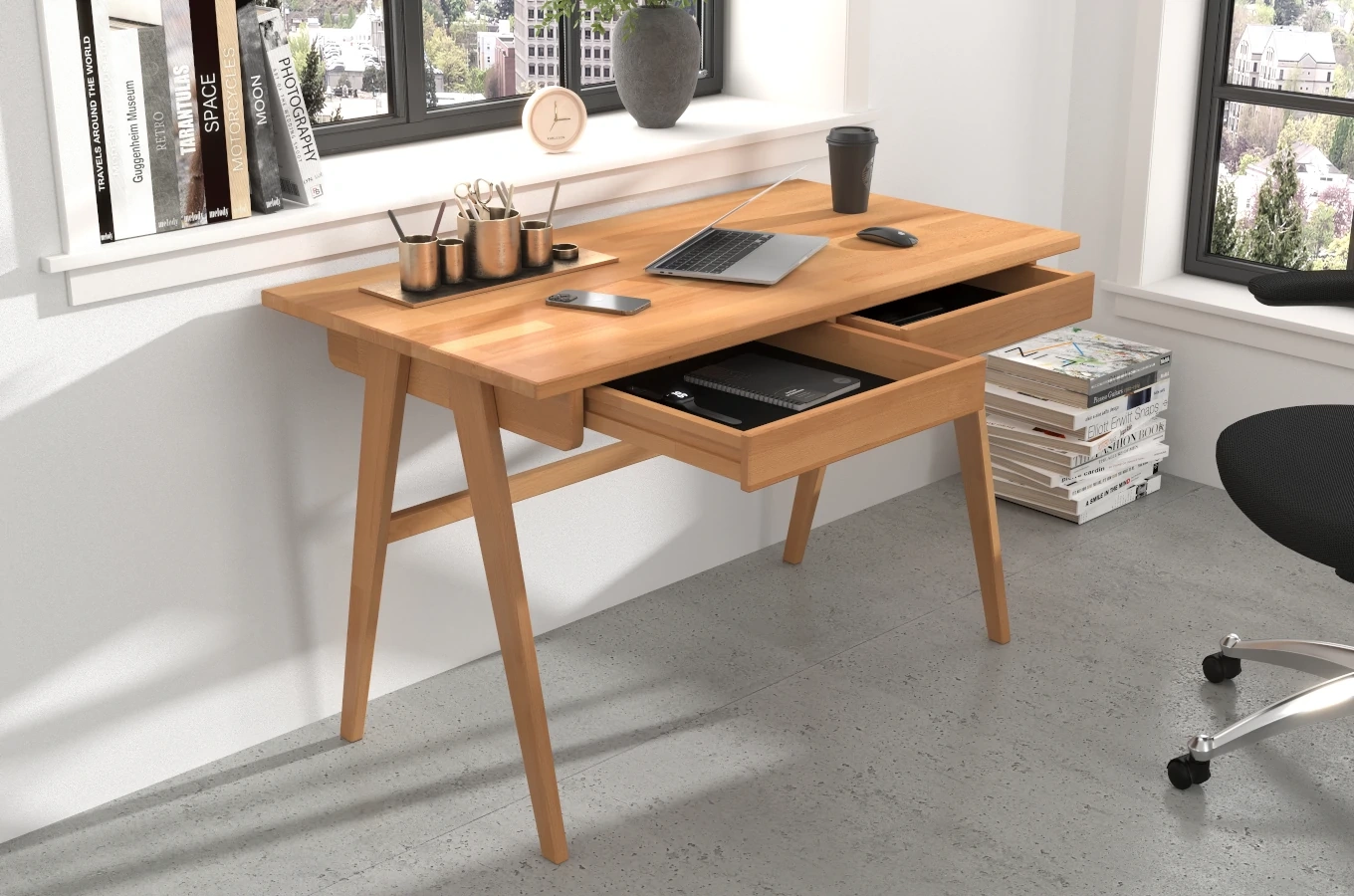 Schreibtisch / Schminktisch mit Schubladen aus Buchenholz Visby Edda / 120 x 65 cm