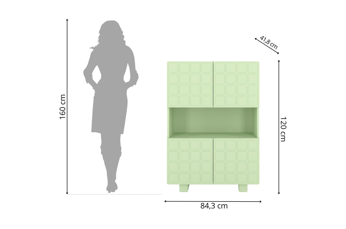 Skandica Cubo High Kommode 3D mit dekoriert Front / 4 Türen / 85 x 120 Cm / Pastellgrün