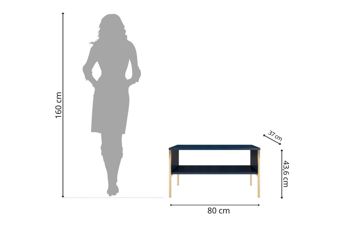 Skandica Polka Eleganter Couchtisch Auf Goldenen Beinen / 2 Ablagen / 80 Cm / Marineblau
