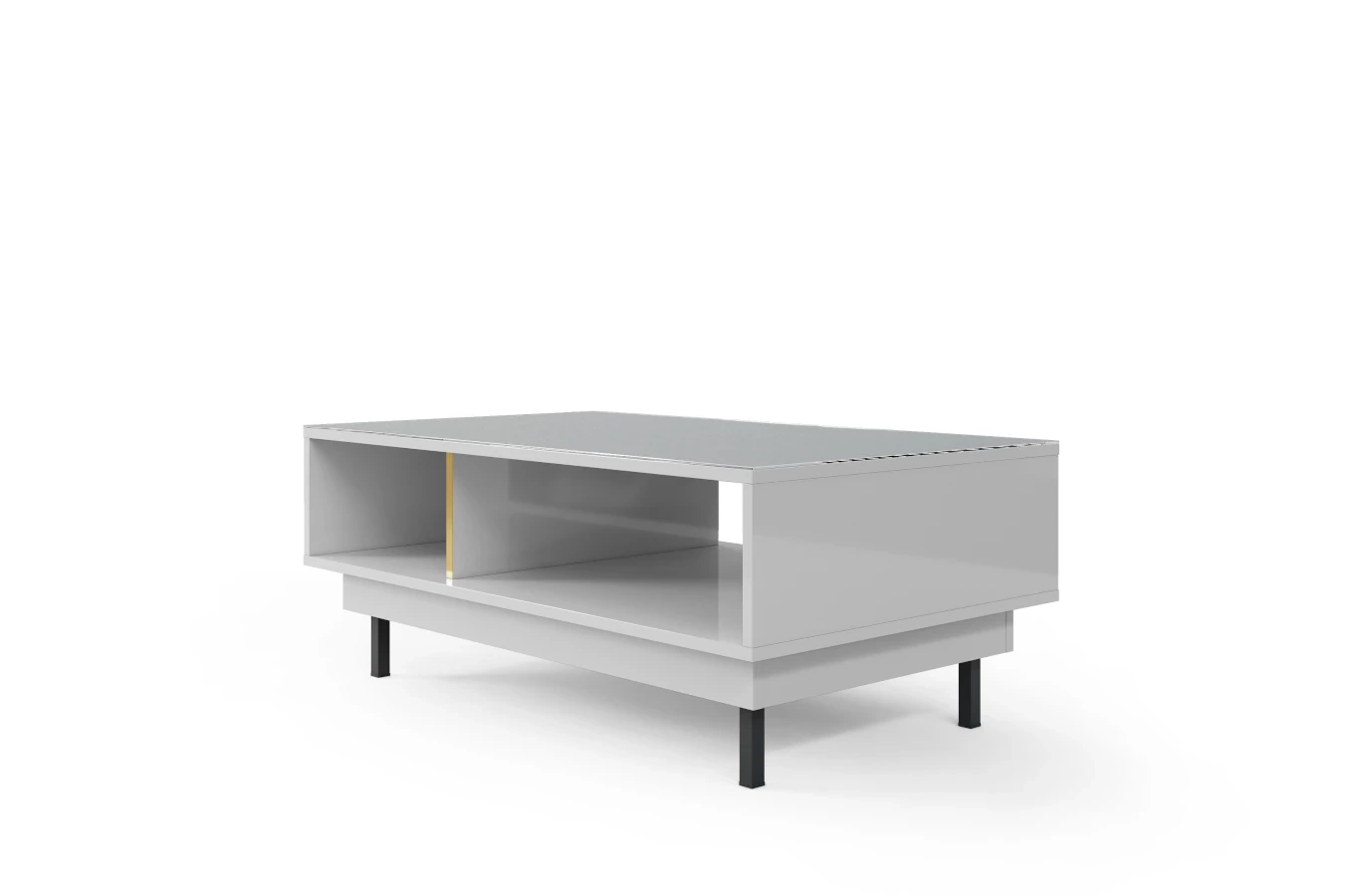 Dancan Artemisa Couchtisch Mit Goldenem Akzent / Hochglanz / 3 Fächern / 115 Cm / Weiß