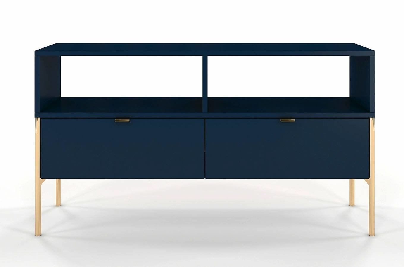 Skandica Polka Elegante Tv-Kommode Auf Goldenen Beinen / 2 Schubladen / 120 Cm / Marineblau
