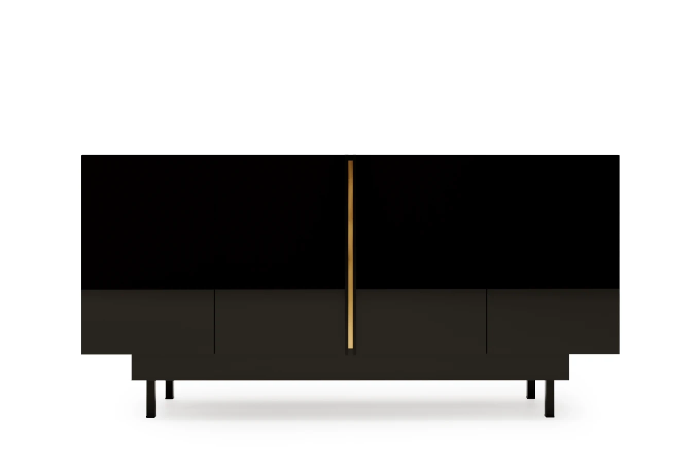Dancan Artemisa Kommode Mit Goldenem Akzent / Hochglanz / 4 Türen / 163 Cm / Schwarz