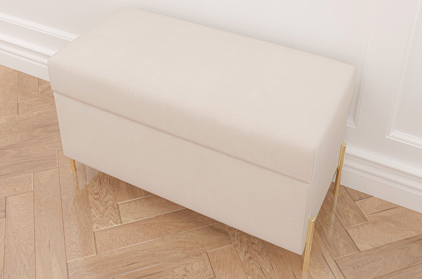 Dancan Borgo Polsterbank Mit Stauraum / Sitztruhe Mit Goldenen Beinen / Fussbank / 80 Cm / Beige
