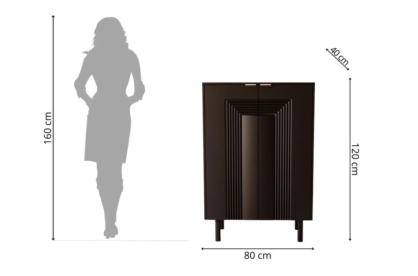Dancan Yoko Kommode / Schuhschrank / Mit Dekorativen Fronten Und Goldgriffen / 80 Cm / Schwarz