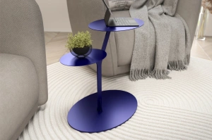 Eleganter Metall-Beistelltisch Kayani Iroko / Marineblau