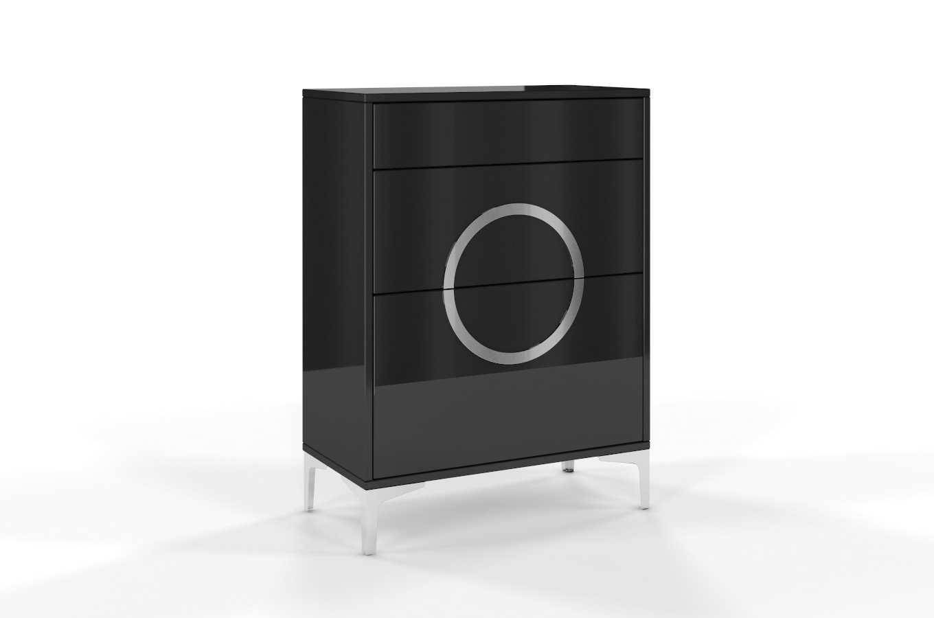 Schwarz-silberne Dancan EVELINE Kommode, Hochglanz / Breite 70 cm