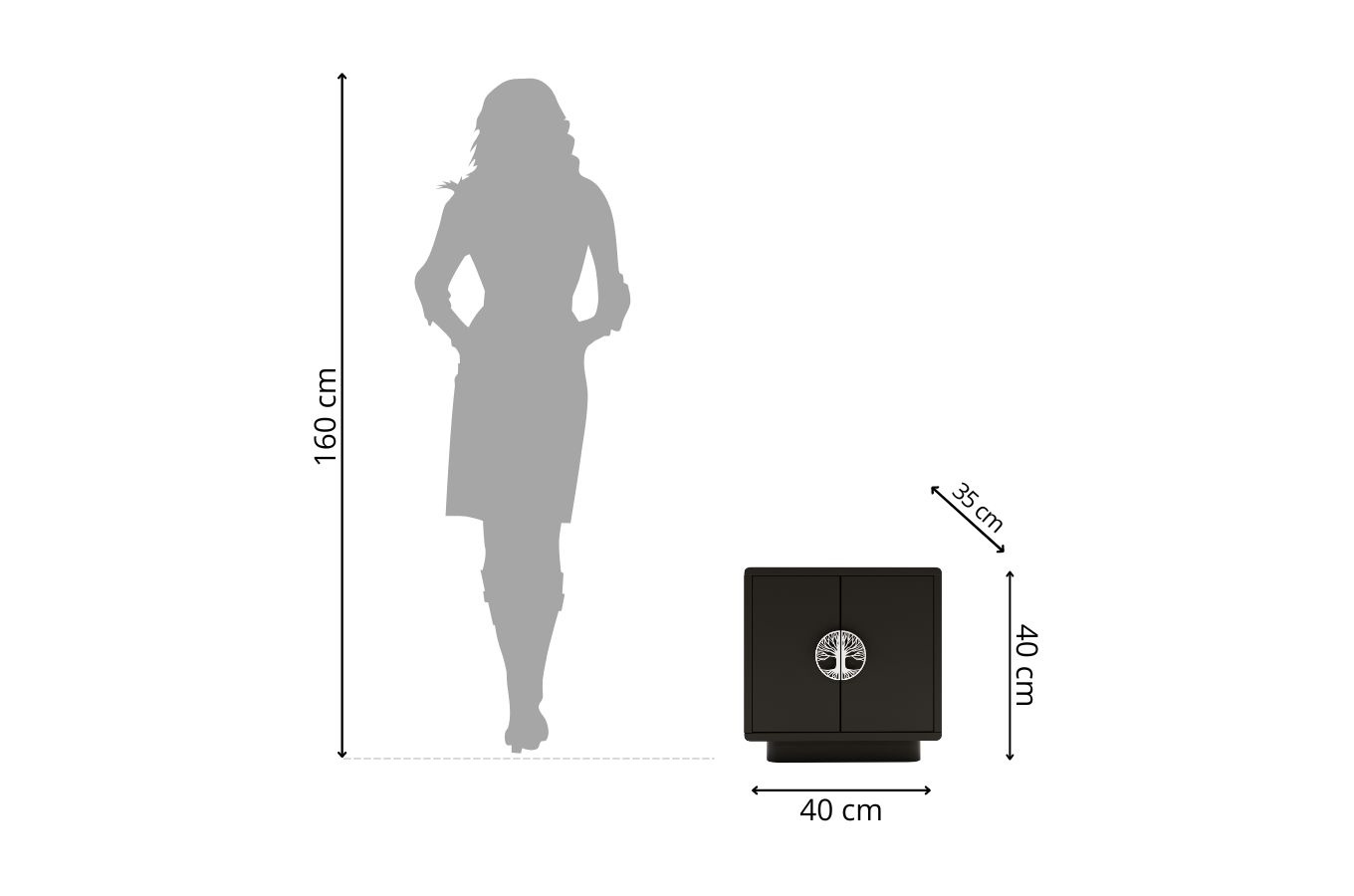 Dancan Lotta Nachttisch / Beistelltisch / Mit Silbernen Griffen / Abgerundete Kanten / 40 Cm / Schwarz