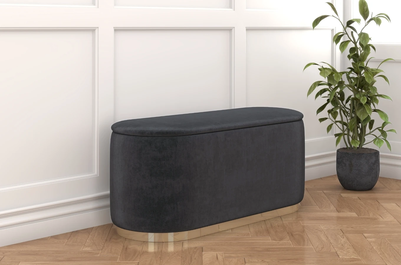 Dancan Scarlett ovaler pouf mit Stauraum / Sitzpuff mit Samtstoff bezogen / 110 Cm / Grau