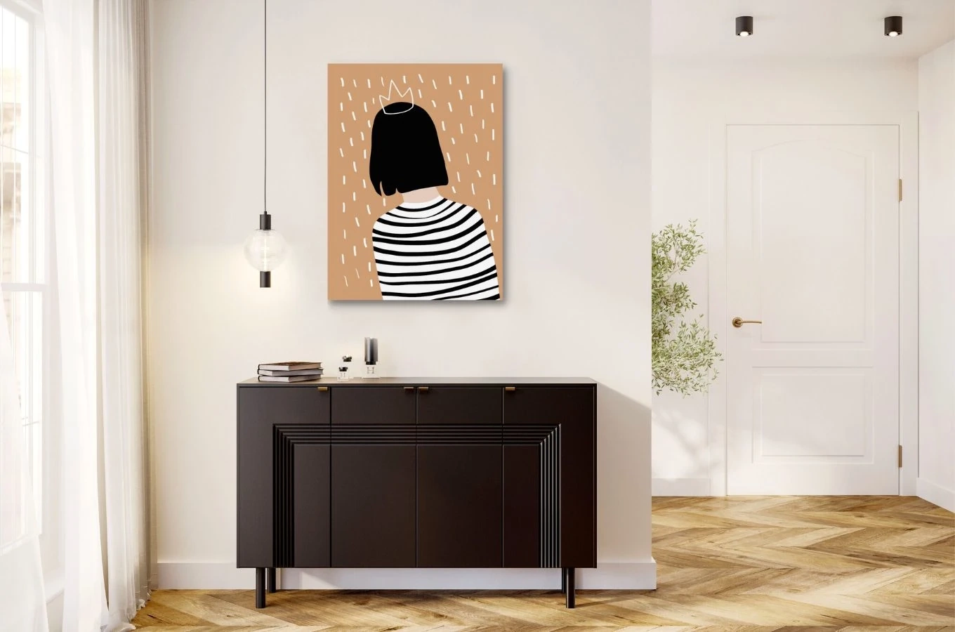 Dancan Yoko Kommode / Tv Schrank / Mit Dekorativen Fronten Und Goldgriffen / 4 Türen / 156 Cm / Schwarz