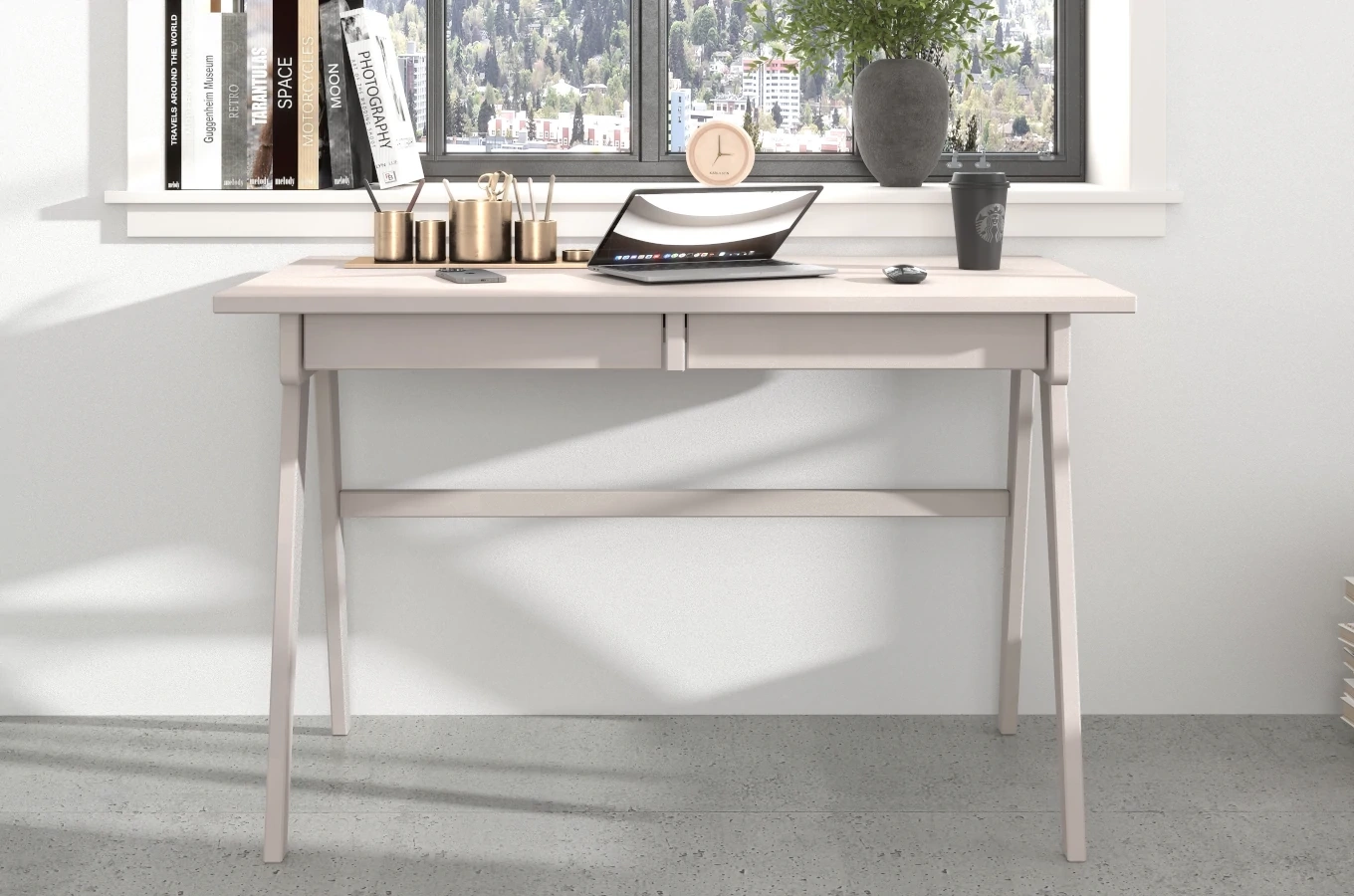 Schreibtisch / Schminktisch mit Schubladen aus Buchenholz Visby Edda / 120 x 65 cm