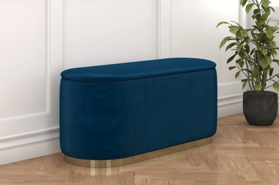 Dancan Scarlett ovaler pouf mit Stauraum / Sitzpuff mit Samtstoff bezogen / 110 Cm / Marineblau