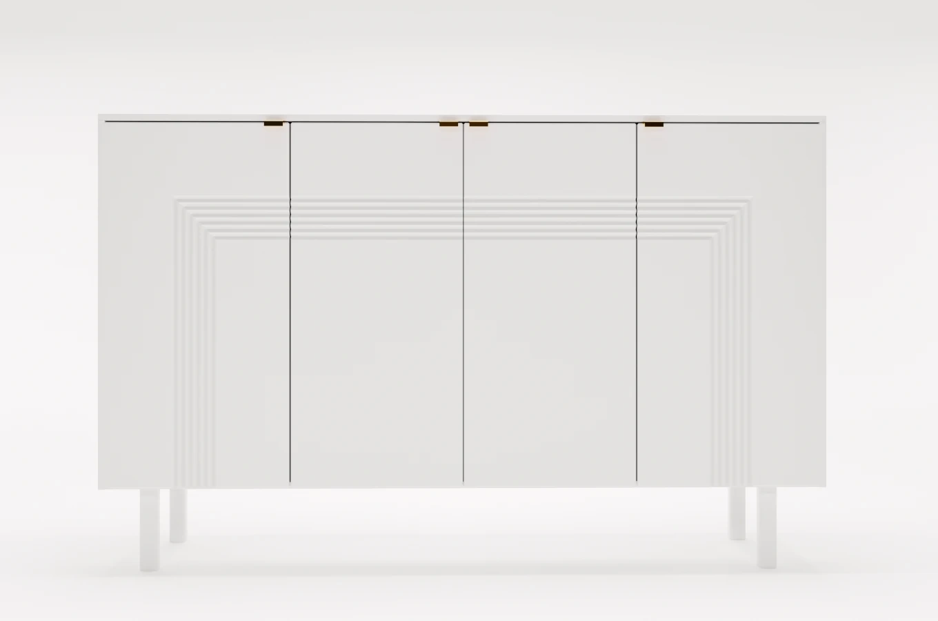 Dancan Yoko Kommode / Tv Schrank / Mit Dekorativen Fronten Und Goldgriffen / 4 Türen / 156 Cm / Weiß