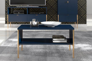 Skandica Polka Eleganter Couchtisch Auf Goldenen Beinen / 2 Ablagen / 80 Cm / Marineblau