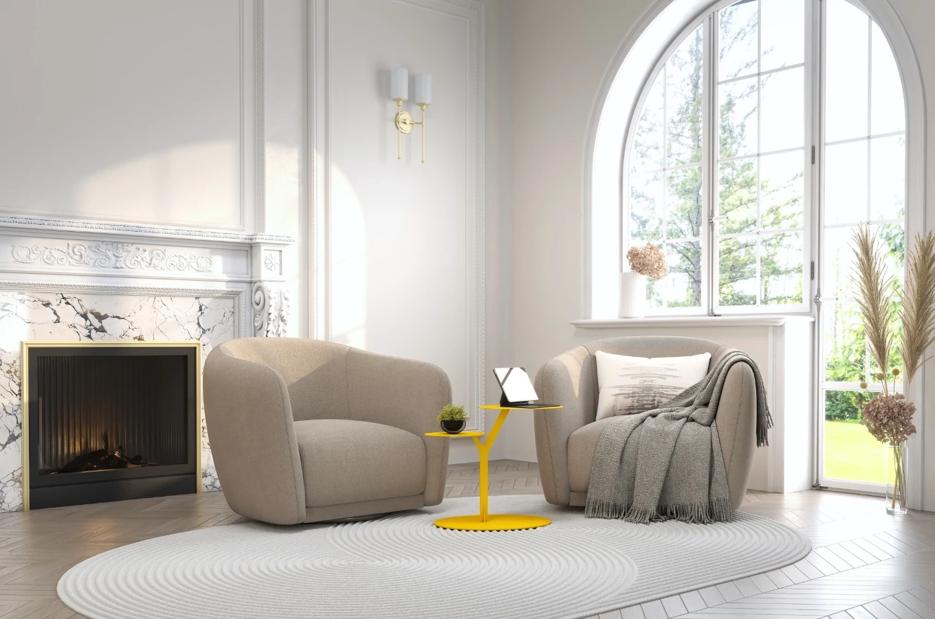 Eleganter Metall-Beistelltisch Kayani Iroko / Gelb