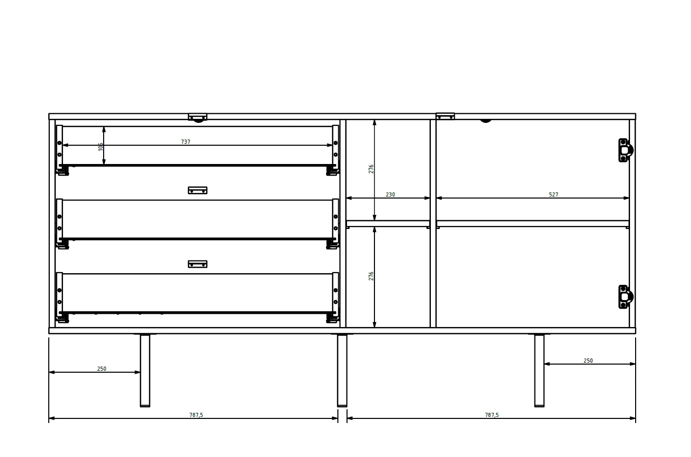 Skandica Myway Moderne Kommode mit Schubladen / Minimalistische Kommode auf Metallbeinen / 160 Cm / Weiß