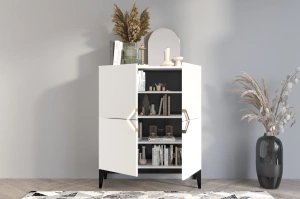 Holzkommode Visby Demi High / 100 Cm / Weiß + schwarze Beine