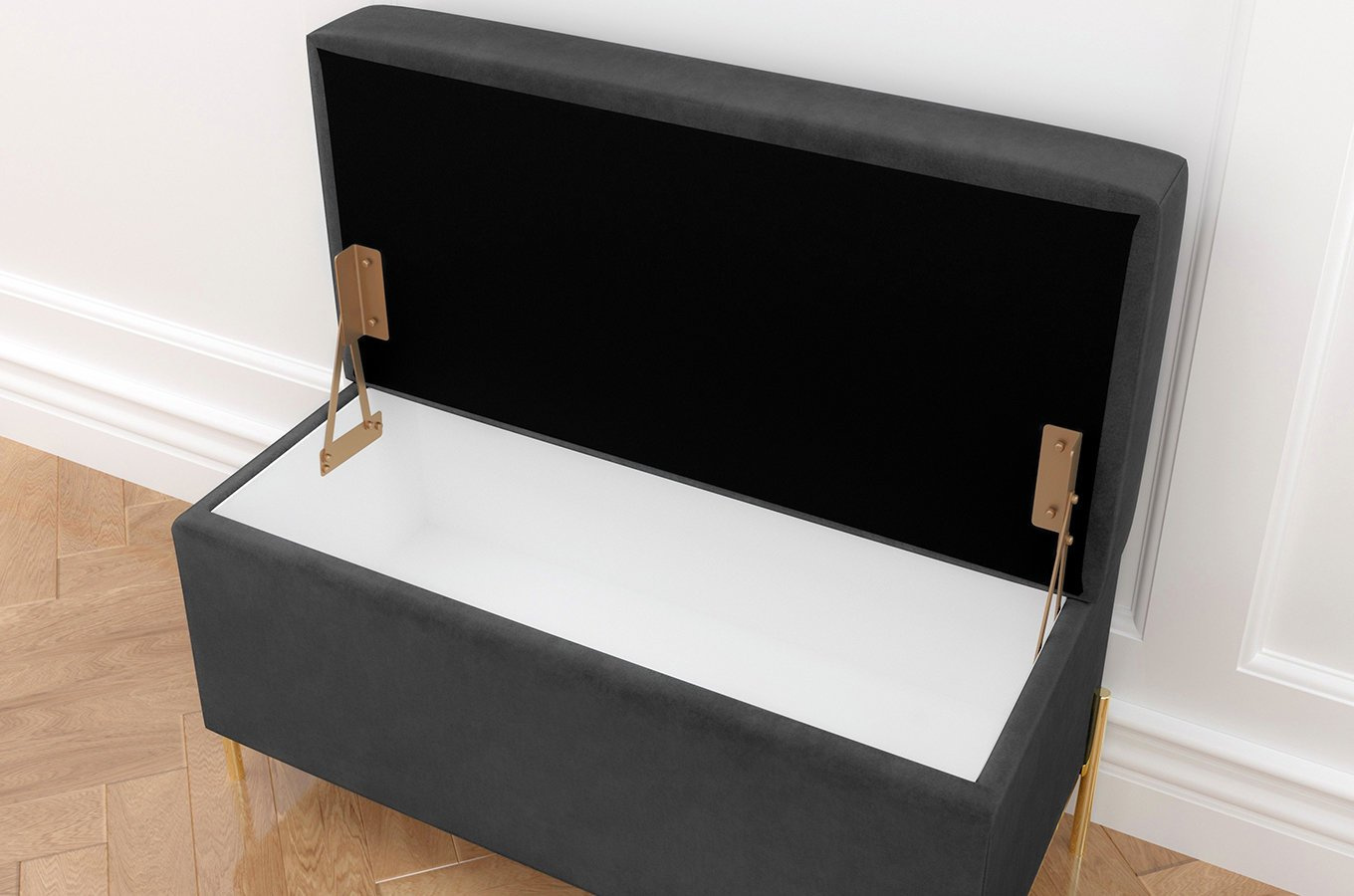 Dancan Borgo Polsterbank Mit Stauraum / Sitztruhe Mit Goldenen Beinen / Fussbank / 80 Cm / Grau