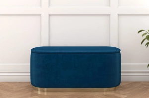 Dancan Scarlett ovaler pouf mit Stauraum / Sitzpuff mit Samtstoff bezogen / 110 Cm / Marineblau