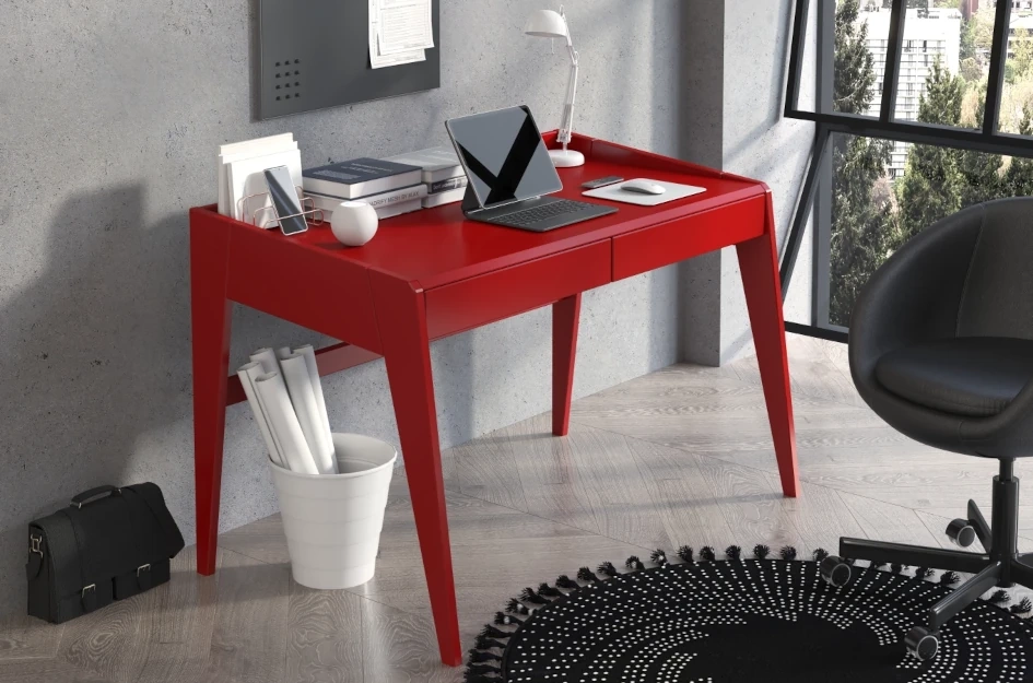 Schreibtisch / Schminktisch mit Schubladen aus Buchenholz Visby Lisa / Rot