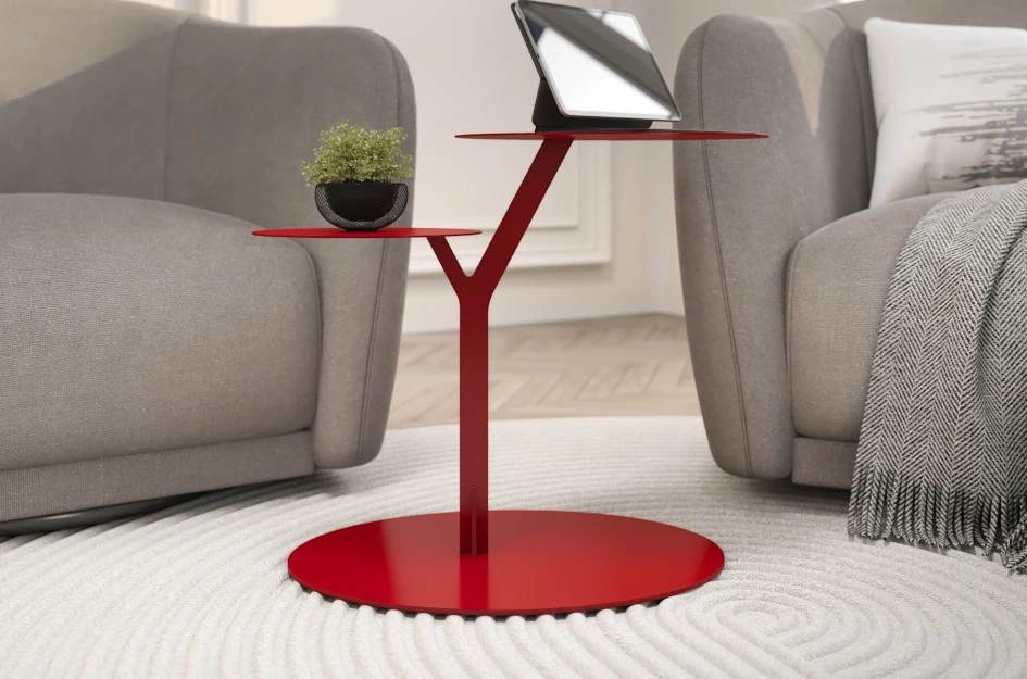 Eleganter Metall-Beistelltisch Kayani Iroko / Rot