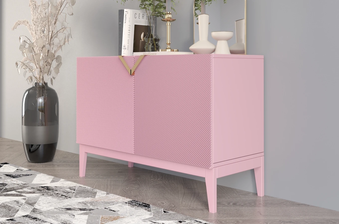 Holzkommode Visby Demi Long 2D / 100,5 Cm / Puderrosa
