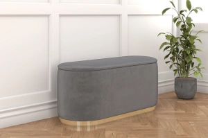 Dancan Scarlett ovaler pouf mit Stauraum / Sitzpuff mit Samtstoff bezogen / 110 Cm / Hellgrau