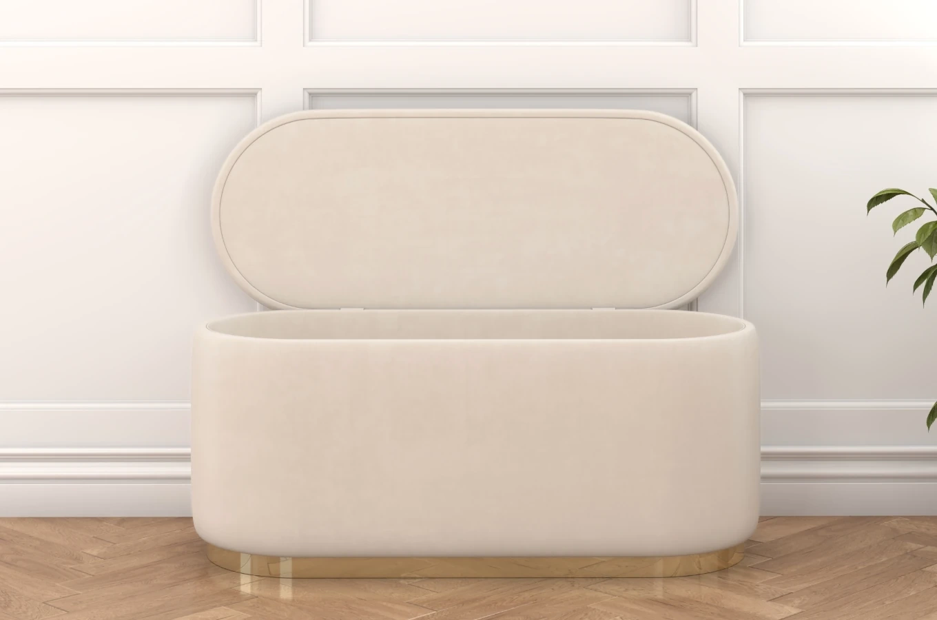 Dancan Scarlett ovaler pouf mit Stauraum / Sitzpuff mit Samtstoff bezogen / 110 Cm / Beige