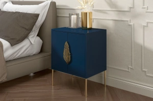 Skandica Merlin Nachttisch, Beistelltisch Mit Goldenen Details / 54 Cm / Marineblau