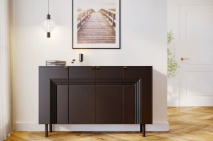 Dancan Yoko Kommode / Tv Schrank / Mit Dekorativen Fronten Und Goldgriffen / 4 Türen / 156 Cm / Schwarz