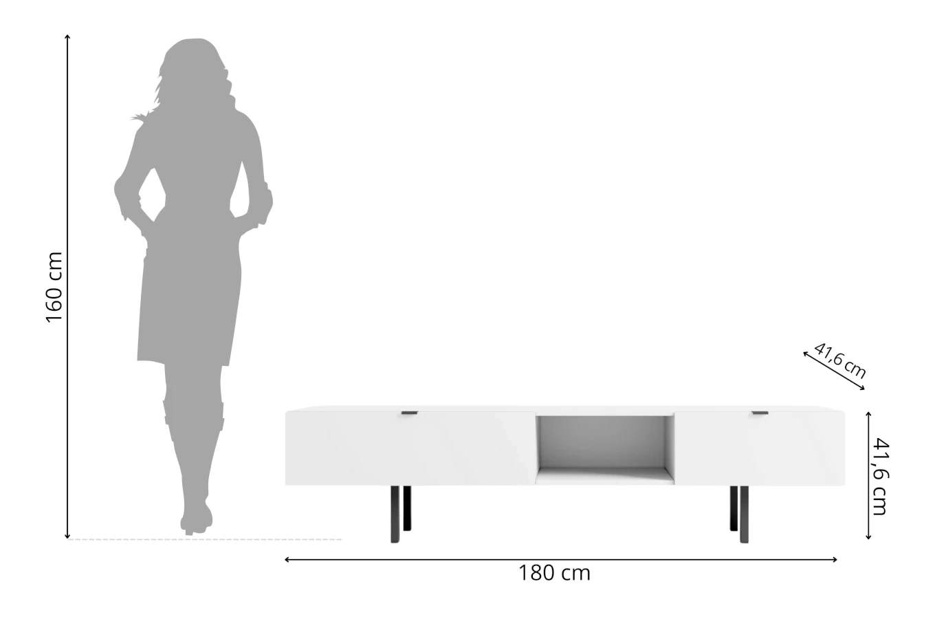 Skandica Myway Moderne TV-Schrank mit Schublade / Minimalistische TV-Schrank auf Metallbeinen / 180 Cm / Weiß