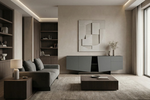 Skandica Wing Moderne Kommode mit Schubladen / Asymmetrische Fronten / 200 Cm / Schwarz-Grau 