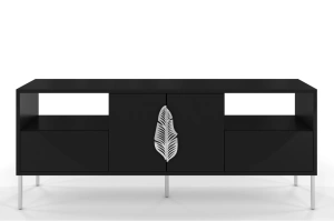 Skandica Merlin Tv-Schrank Mit Silbernen Details / 138 Cm / Schwarz