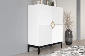 Holzkommode Visby Demi High / 100 Cm / Weiß + schwarze Beine