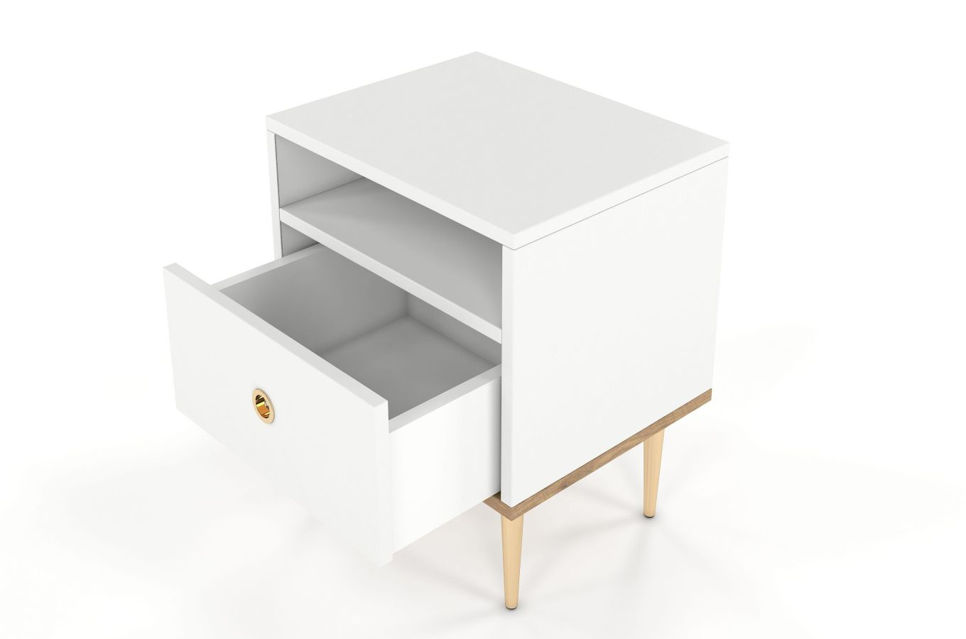 Skandica Harmoni Nachttisch Mit Goldenen Details / 1 Schublade / 1 Offenes Fach / 44 Cm / Eiche / Weiß