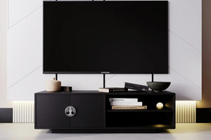 Dancan Lotta Tv-Schrank Mit Silbernen Griffen / Abgerundete Kanten / 139 Cm / Schwarz