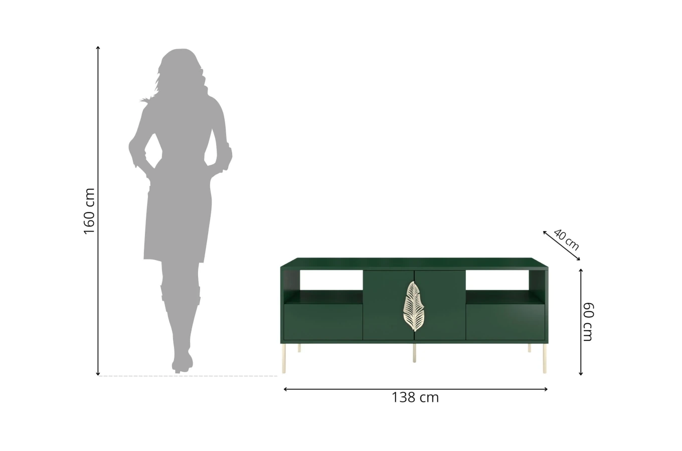 Skandica Merlin Tv-Schrank Mit Goldenen Details / 138 Cm / Grün
