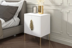 Skandica Merlin Nachttisch, Beistelltisch Mit Goldenen Details / 54 Cm / Weiß