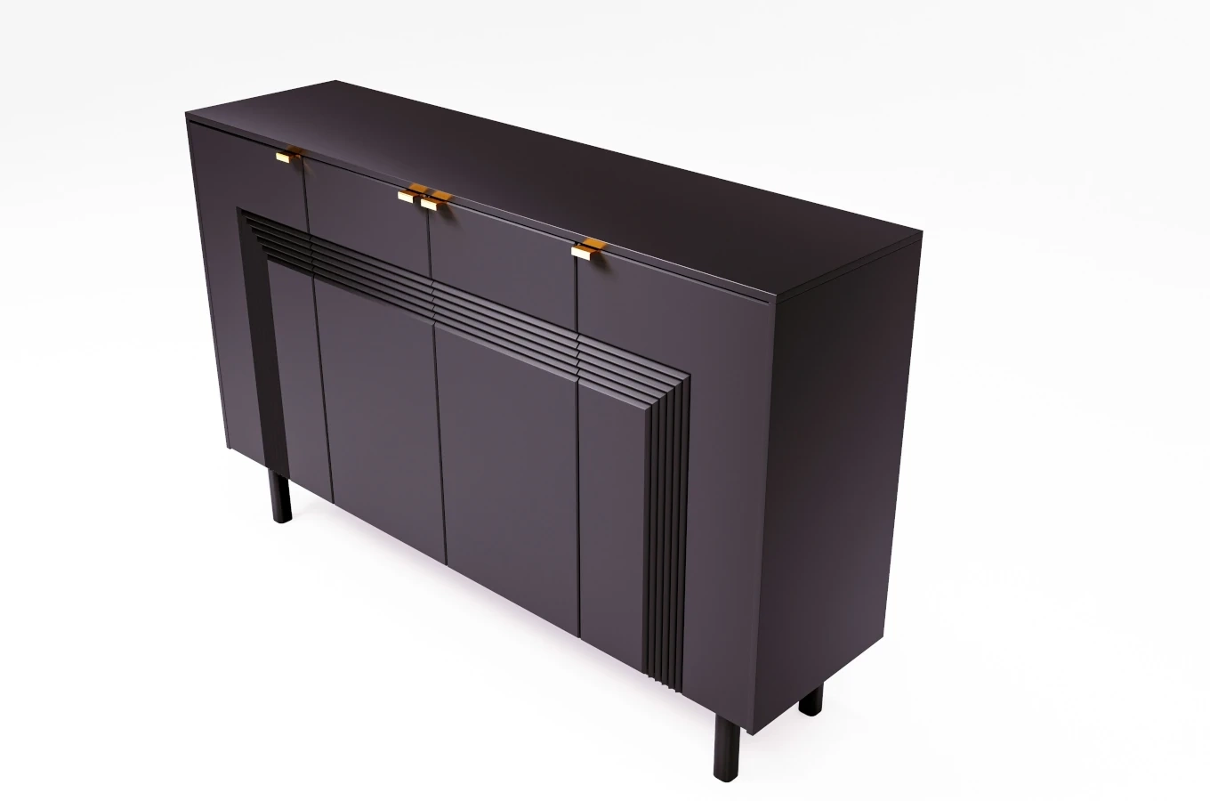 Dancan Yoko Kommode / Tv Schrank / Mit Dekorativen Fronten Und Goldgriffen / 4 Türen / 156 Cm / Schwarz