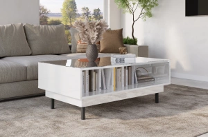 Dancan Artemisa Couchtisch Mit Goldenem Akzent / Hochglanz / 3 Fächern / 115 Cm / Weiß