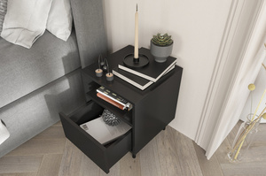Dancan Mirka Minimalistische Nachttisch Mit Schublade Auf Metallbeinen / 40 Cm / Schwarz