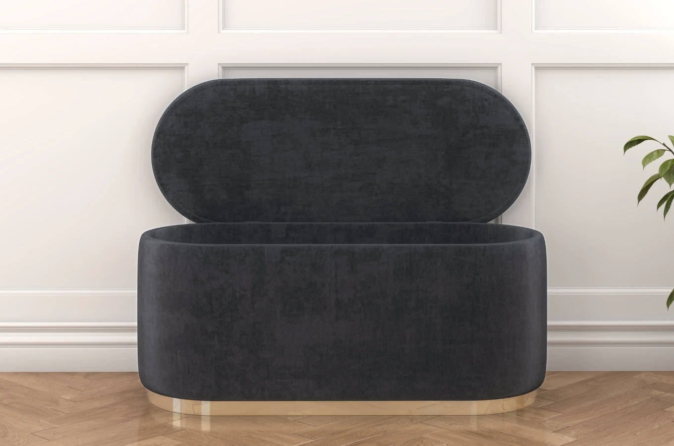 Dancan Scarlett ovaler pouf mit Stauraum / Sitzpuff mit Samtstoff bezogen / 110 Cm / Grau