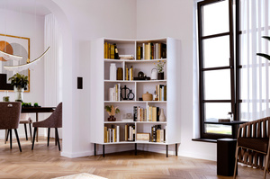 Skandica Horn Eckregal / Bücherregal / Hoches Regal In Bogenform / Mit Schwarzen Beinen / 10 Fächern / 100 Cm / Weiß