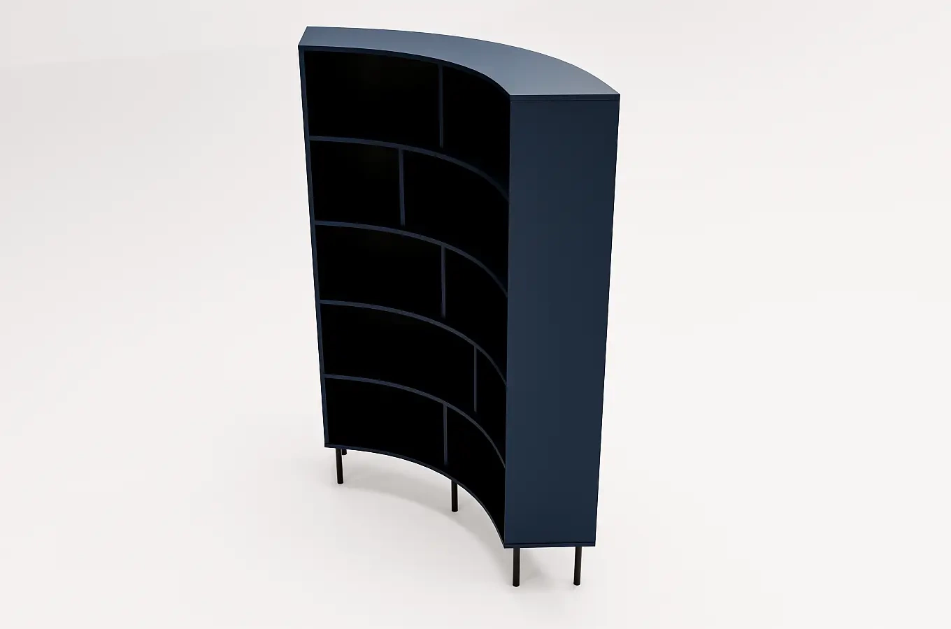Skandica Horn Eckregal / Bücherregal / Hoches Regal In Bogenform / Mit Schwarzen Beinen / 10 Fächern / 100 Cm / Marineblau