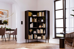 Skandica Horn Eckregal / Bücherregal / Hoches Regal In Bogenform / Mit Schwarzen Beinen / 10 Fächern / 100 Cm / Schwarz