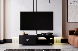 Dancan Lotta Tv-Schrank Mit Silbernen Griffen / Abgerundete Kanten / 139 Cm / Schwarz
