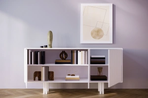 Skandica Vigge Grifflose Kommode Mit Push-To-Open System / Lamellen Effekt / 149 Cm / Weiß