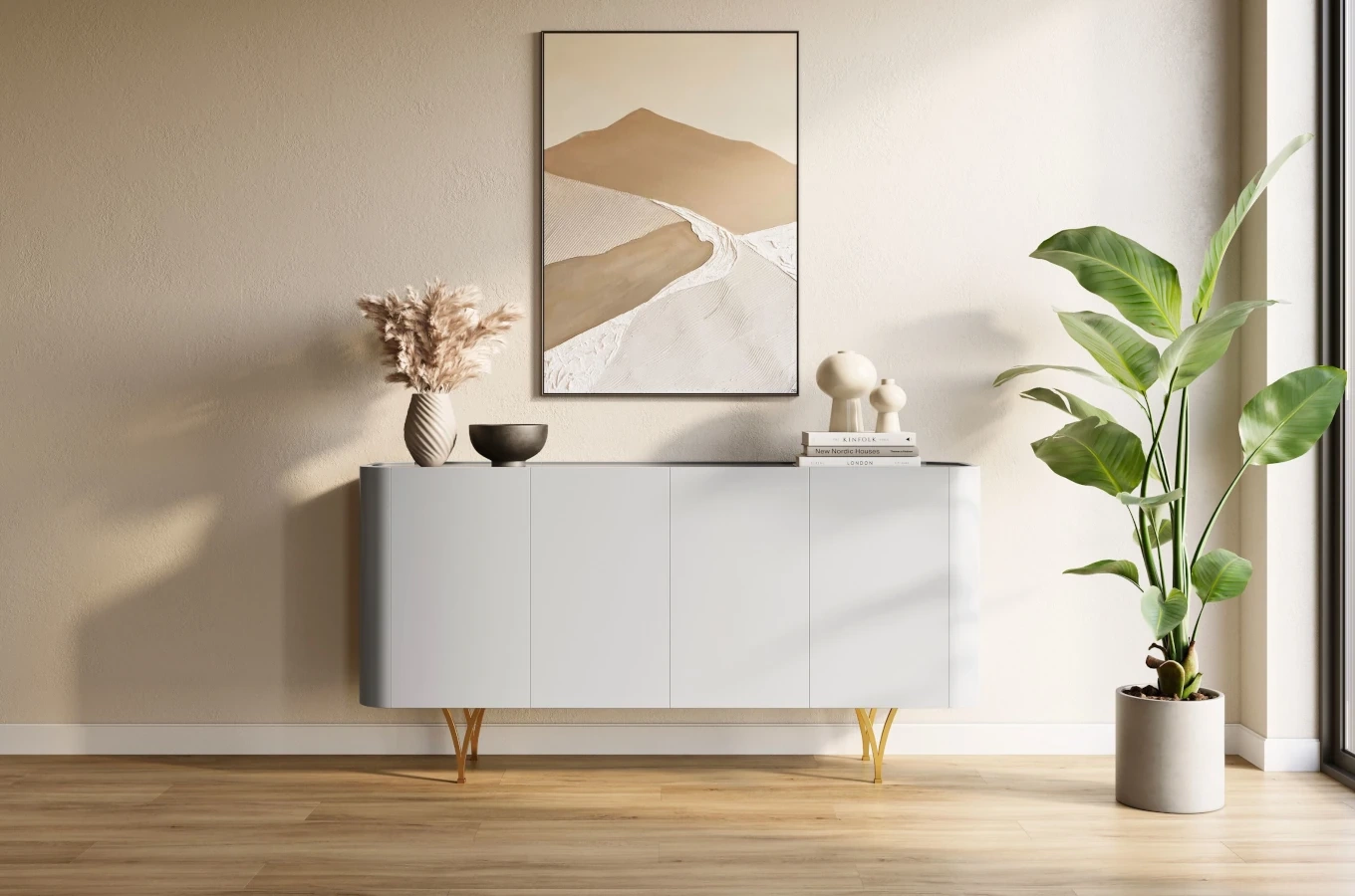 Moderne Kommode Dancan Monza / 160 cm / graue mit goldenen Beinen